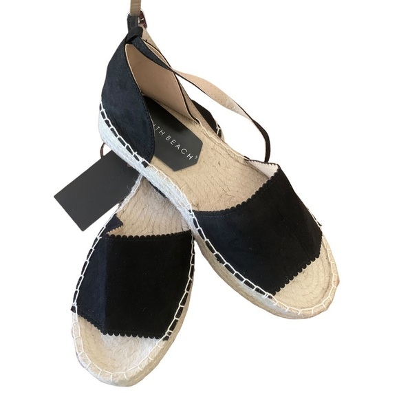 South Beach Black Suede Jute Ankle Strap Espadrilles New Sz 10 - Picture 1 of 5